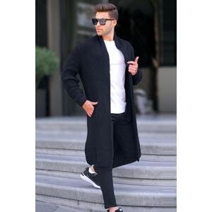 Madmext Black Stand-Up Collar Long Knitwear Cardigan With Pocket 6816