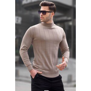 Madmext Mink Slim Fit Half Turtleneck Striped Anti-Pilling Men's Knitwear Sweater 6344