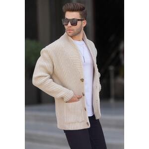 Madmext Stone Color High Neck Pocket Knitwear Cardigan 6815