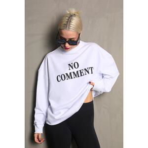 Madmext Women's White Crewneck Printed Oversized Sweatshirt.