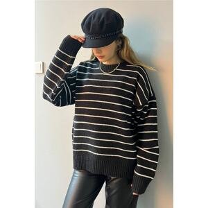 Madmext Black Striped Women's Knitwear Sweater