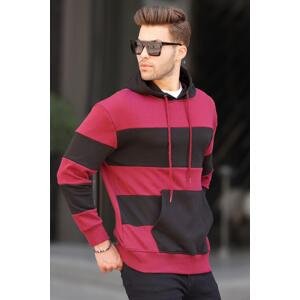 Madmext Maroon Men's Hoodie, Striped Sweatshirt 6144
