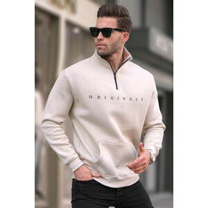 Madmext Beige Zipper Collar Embroidered Sweatshirt 6028