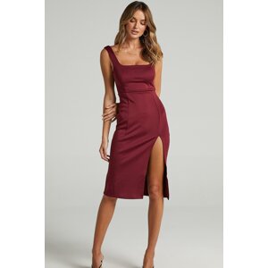 Madmext Claret Red with Straps and a Slit Detailed Midi Dress