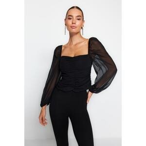 Trendyol Black Gathered and Sleeve Detail Woven Blouse