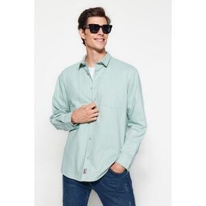 Trendyol Men's Mint Green Comfort Fit Label Detail Gabardine Shirt