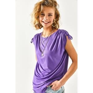 Olalook Women's Purple Shoulder Gathered Flowy Knitted Viscose Blouse