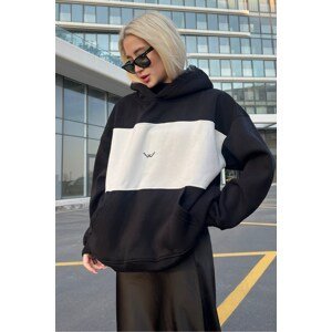 Madmext Black Color Block Collared Sweatshirt