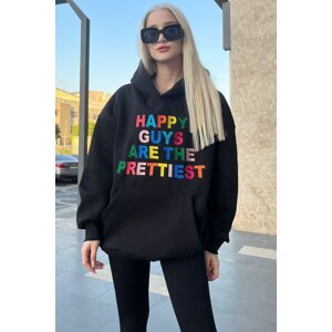 Madmext Black Color Embroidered Crew Neck Sweatshirt