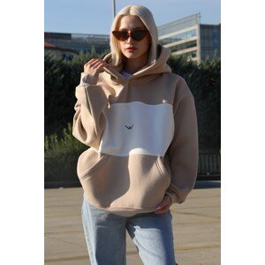 Madmext Beige Color Block Collared Sweatshirt