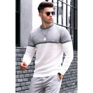 Madmext Men's White Color Block Sweater 4734