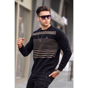 Madmext Black Striped Crew Neck Knitwear Sweater 5961