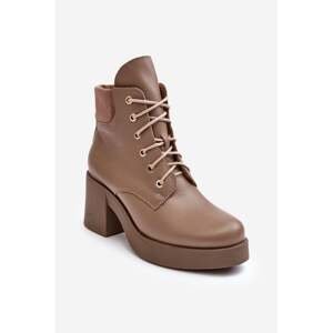 Women's leather high-heeled ankle boots, dark beige, Lemar Leocera