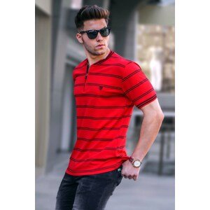 Madmext Red Striped Polo Neck Men's T-Shirt 5874