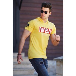Madmext Men's Printed Yellow Hooded T-Shirt 4629