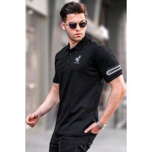 Madmext Black Zipper Detailed Polo Collar Men's T-Shirt 5862