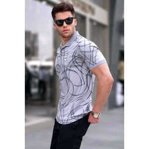Madmext Painted Gray Patterned Polo Neck T-Shirt 5873