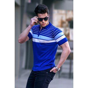 Madmext Men's Cobalt Blue Polo Collar Zippered T-Shirt 5732