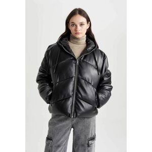 DEFACTO Regular Fit Faux Leather Puffer Jacket