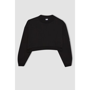 DEFACTO Crop Slogan Long Sleeve Sweatshirt