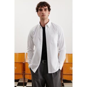GRIMELANGE Cliff Men's 100% Cotton Pocket Oxford White Shirt