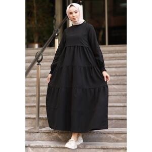 InStyle jednovrstvové detailné voľné hidžábové šaty - čierne