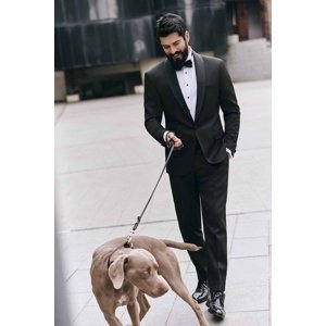 ALTINYILDIZ CLASSICS Men's Black Slim Fit Slim Fit Dovetail Collar Patterned Classic Tuxedo Suit