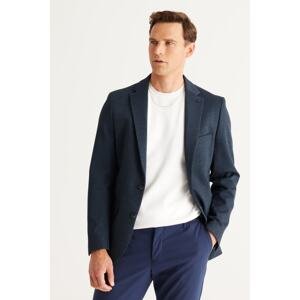 ALTINYILDIZ CLASSICS Men's Black-Navy Blue Slim Fit Slim Fit Mono Collar Diagonal Patterned Jacket