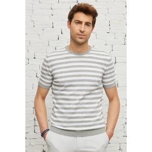 ALTINYILDIZ CLASSICS Men's White-gray Standard Fit Regular Fit Crew Neck Cotton Striped Knitwear T-Shirt