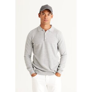 ALTINYILDIZ CLASSICS Men's Gray Standard Fit Normal Cut Polo Neck Jacquard Knitwear Sweater