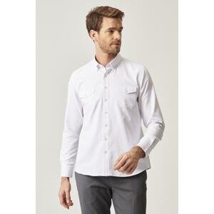 ALTINYILDIZ CLASSICS Men's White Tailored Slim Fit Slim Fit Buttoned Collar Gabardine Shirt
