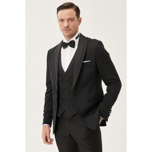 ALTINYILDIZ CLASSICS Men's Black Slim Fit Slim Fit Vest Patterned Tuxedo Groom Suit
