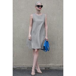 Madmext Gray Zero Sleeve Loose Linen Dress