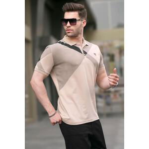 Madmext Beige Patterned Polo Neck Men's T-Shirt 6081