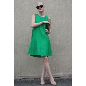 Madmext Green Zero Sleeve Loose Linen Dress