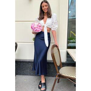 Madmext Navy Blue Basic Long Satin Skirt