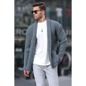 Madmext Anthracite High Neck Pocket Knitwear Cardigan 6815