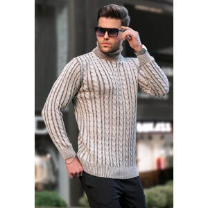 Madmext Beige Turtleneck Knit Detailed Sweater 6317