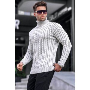 Madmext White Turtleneck Knit Detailed Sweater 6317
