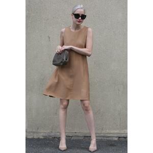 Madmext Beige Zero Sleeve Loose Linen Dress