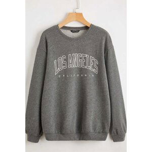 Madmext Mad Girls Dark Anthracite Printed Oversize Women's Sweatshirt Mg780