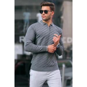 Madmext Anthracite Men's Zipper Knitwear Sweater 6824