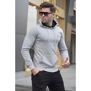 Madmext Men's Gray Striped Hooded Sweatshirt