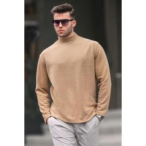 Madmext Men's Beige Turtleneck Oversize Sweater 6114
