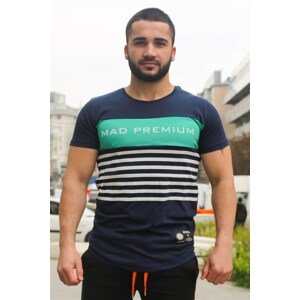 Madmext Line Detail Printed Navy Blue T-Shirt 3041