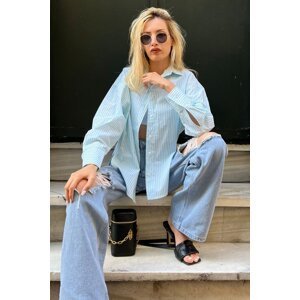 Madmext Turquoise Striped Over Fit Shirt