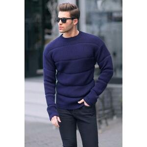 Madmext Navy Blue Crew Neck Knitted Sweater 6855