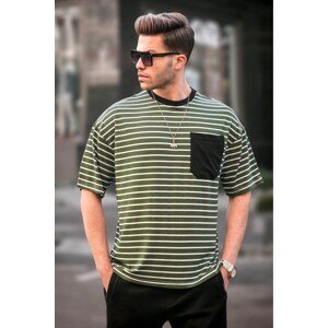 Madmext Men's Khaki Striped Basic T-Shirt 6084