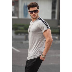 Madmext Men's Gray Sleeve Detail Regular Fit T-Shirt 4633