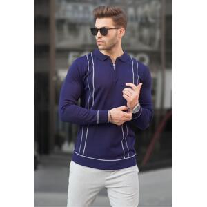 Madmext Navy Blue Zippered Polo Neck Knitwear Men's Sweater 6823